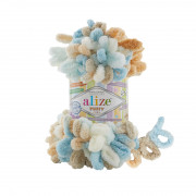 Пряжа Alize Puffy color Puffy Color 6530 бежевый/молочный/голубой