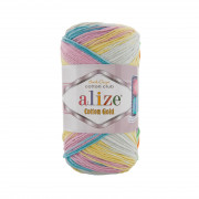 Пряжа Alize Cotton Gold Batik  8091 лимон/розовый/джинс