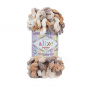 Пряжа Alize Puffy color Puffy Color 5926 бело-беж-какао