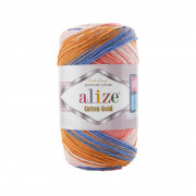 Пряжа Alize Cotton Gold Batik  8053 голубой/шафран/коралл