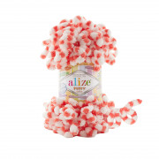 Пряжа Alize Puffy color Puffy Color 6495 белый/красный*