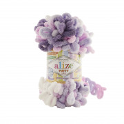 Пряжа Alize Puffy color Puffy Color 6305 бело-сирен-роз-фиолетовый