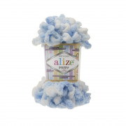 Пряжа Alize Puffy color Puffy Color 5865 бело-голубой