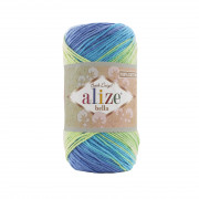 Пряжа Alize Bella Batik 100  цв. 4146 лимон-бирюза-фиолет.