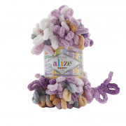 Пряжа Alize Puffy color Puffy Color 6522 сирень/белый/серый/беж