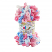 Пряжа Alize Puffy color Puffy Color 6525 белый/розовый/голубой