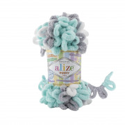 Пряжа Alize Puffy color Puffy Color 6408 бело-серо-мятный