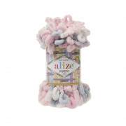 Пряжа Alize Puffy color Puffy Color 5864 серо-бело-розовый нежный