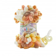 Пряжа Alize Puffy color Puffy Color 6528 белый/салат/само